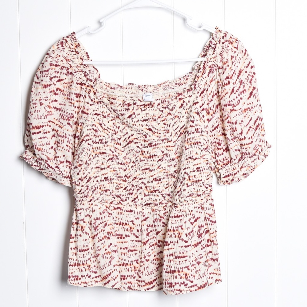 Old Navy‎ Women's Cream and Red Smocked Top, size small